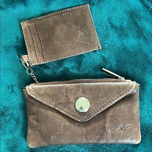 Junior Drake small sable cognac brown Leather Wallet w/ card holder on chain